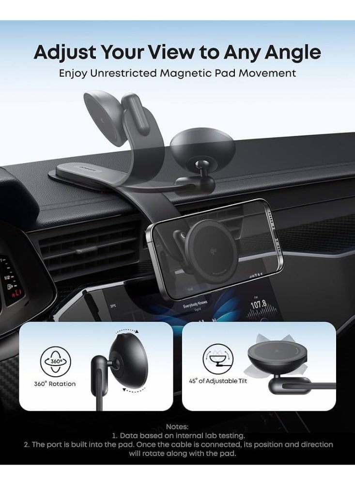 أنكر Anker Nano Wireless Car Charger, 360° Adjustable Magnetic Charger, Removable Pad, 15W Qi2 Fast Charging, Heavy Duty Metal Holder, for iPhone 16/15/14/13/12 Series (Without Power Supply Charger) - Image 4